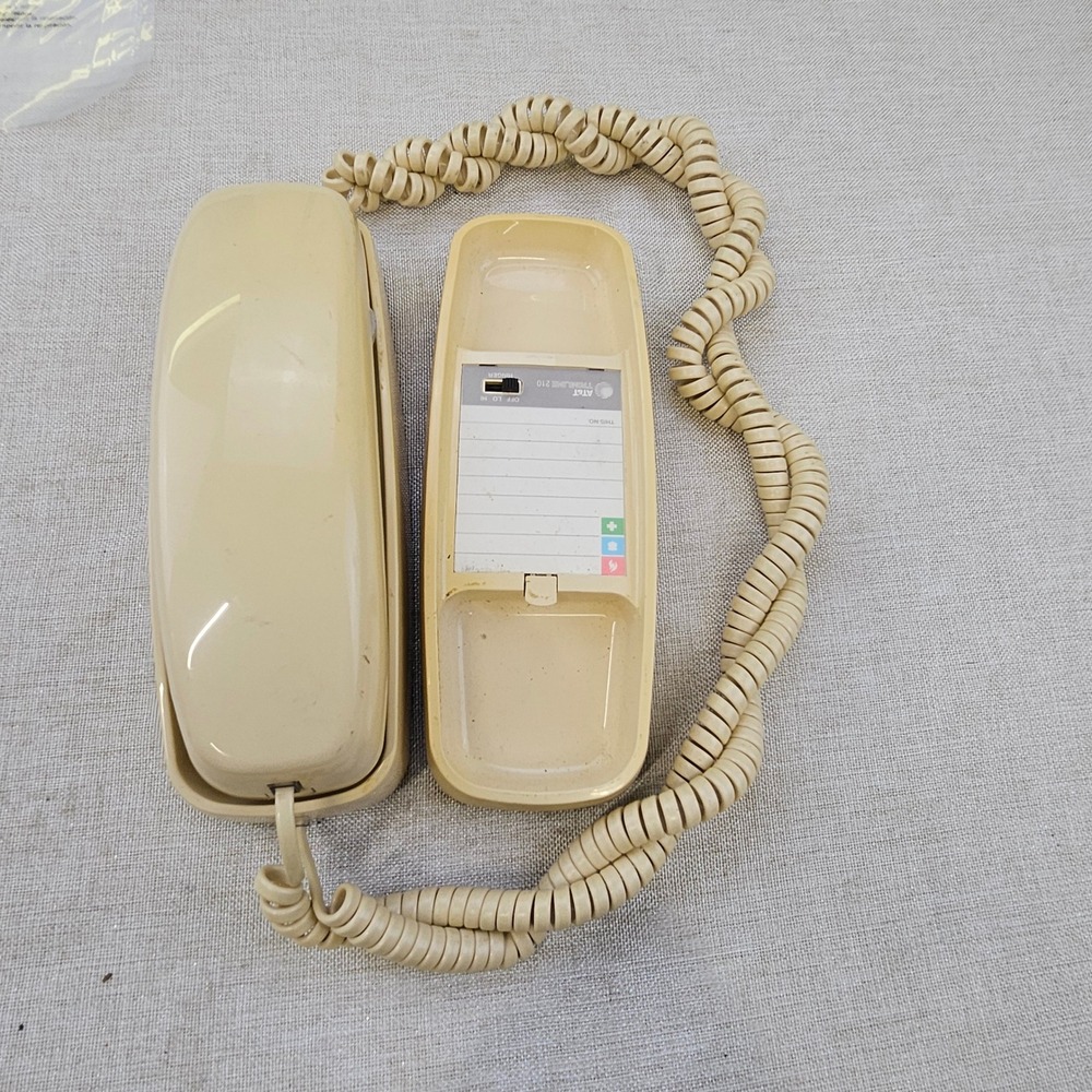 AT&T Trimline 210‎ Beige Push Button Dial Telephone Tone Pulse Ringer w/ 2 Base